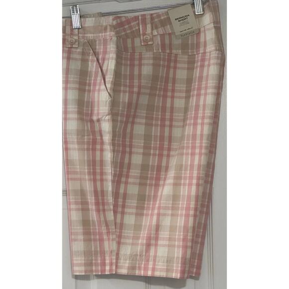 Women's Short Vanheusen Women’s Plaid Bermuda Shorts Pink Tan Cream Size 12 New - Picture 15 of 16